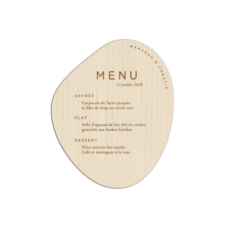 Menu mariage à poser, modèle organique Stone