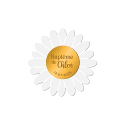 Magnet Marguerite personnalisé plexiglas blanc, cadeaux d'invités baptême
