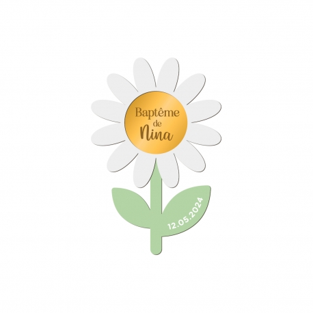 Magnet marguerite personnalis&eacute;, cadeau d'invit&eacute; bapt&ecirc;me