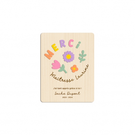 Carte de voeux en bois Fleurs en f&ecirc;te, cadeau ma&icirc;tresse