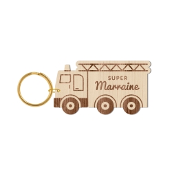 Porte-clé en bois personnalisé camion de pompier