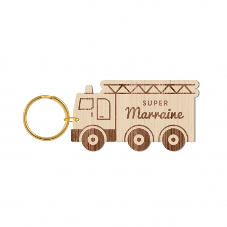 Porte-clé en bois personnalisé camion de pompier