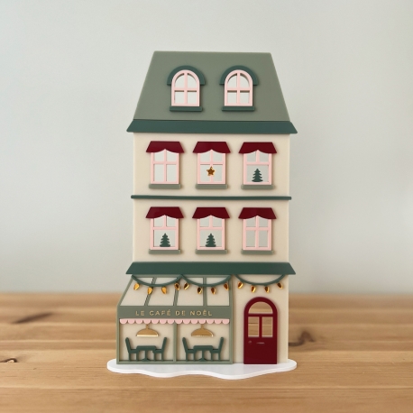 Mini monde de No&euml;l, Maison de No&euml;l color&eacute;e et son caf&eacute;