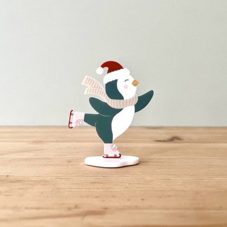Martin le pingouin patineur, figurine village miniature de No&euml;l
