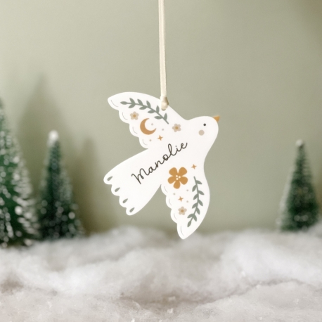 Suspension de No&euml;l avec pr&eacute;nom Colombe en fleurs