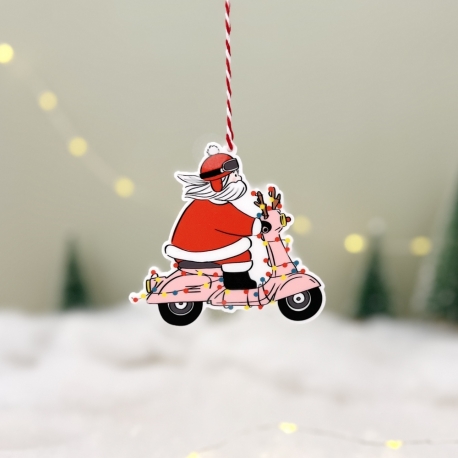 Boule de Noël fun et décalée, Père Noël à scooter