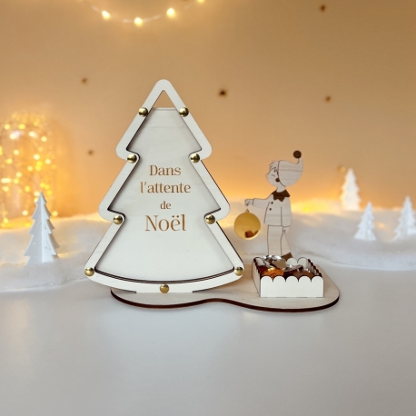 Calendrier de l'Avent ludique en bois sapin enchant&eacute; et son lutin