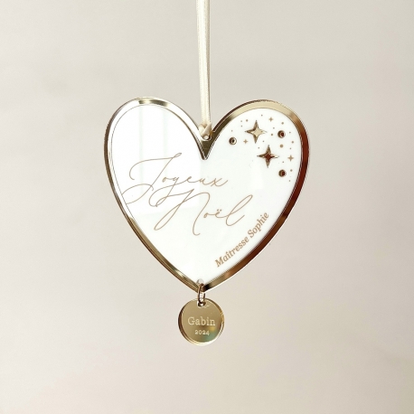 Boule de No&euml;l coeur personnalis&eacute;, cadeau ma&icirc;tresse nounou