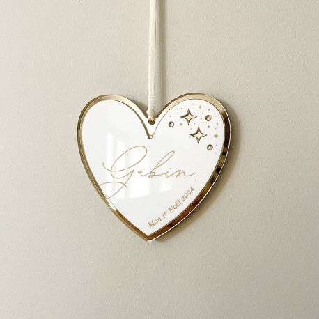 Boule de No&euml;l personnalis&eacute;e coeur plexiglas