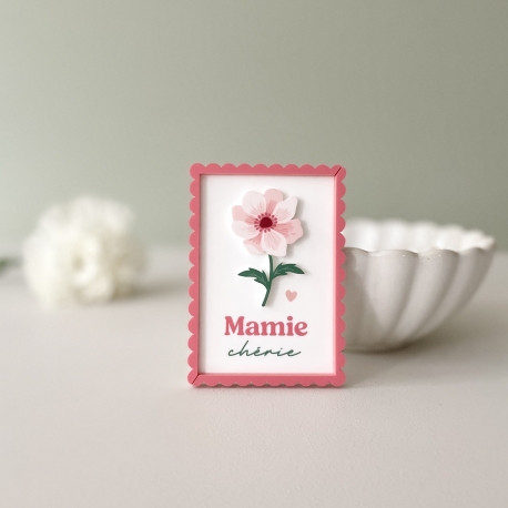 Magnet aimant&eacute; Mamie, an&eacute;mone rose f&ecirc;te des grand-m&egrave;res