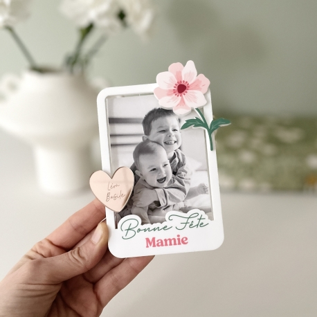 Magnet dessin photo &agrave; personnaliser an&eacute;mone, cadeau grand-m&egrave;re