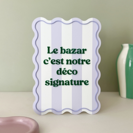 Affiche plexiglas colorée avec rayures, citation originale famille déco