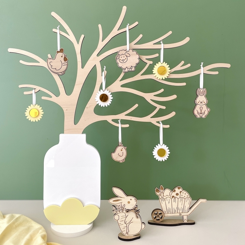 Arbre de P&acirc;ques en bois &agrave; d&eacute;corer, arbre intemporel