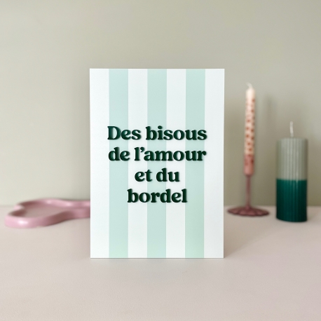 Affiche en plexiglas avec rayures, message bisous amour famille