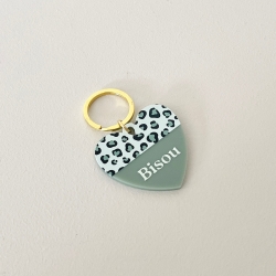 Porte-clé coeur léopard Bisou