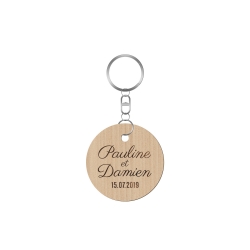 Porte-clé mariage personnalisé prénoms et date gravure sur bois