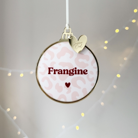 Boule de No&euml;l l&eacute;opard rose, suspension sapin de No&euml;l plexiglas