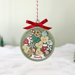 Boule de No&euml;l color&eacute;e personnalis&eacute;e famille, floril&egrave;ge de No&euml;l