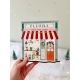 Village miniature de Noël, la boutique du fleuriste en bois