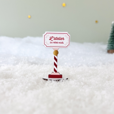 Panneau entrée L'atelier du Père Noël, Village miniature de Noël en bois