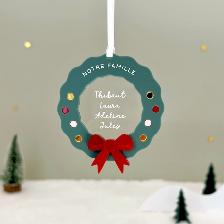 Boule de No&euml;l personnalis&eacute;e famille, couronne de l'avent