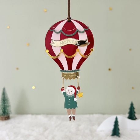 Boule de No&euml;l &agrave; personnaliser enfant, Montgolfi&egrave;re aux r&ecirc;ves