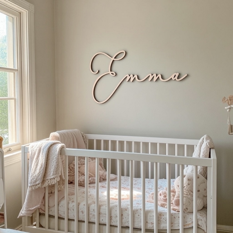 Pr&eacute;nom en bois personnalis&eacute;, enseigne pr&eacute;nom chambre enfant