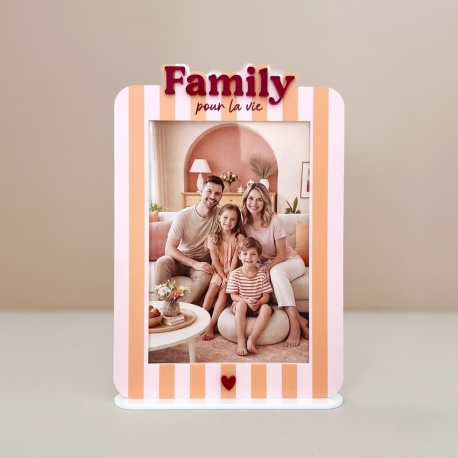 Cadre photo Family rayures roses et orange