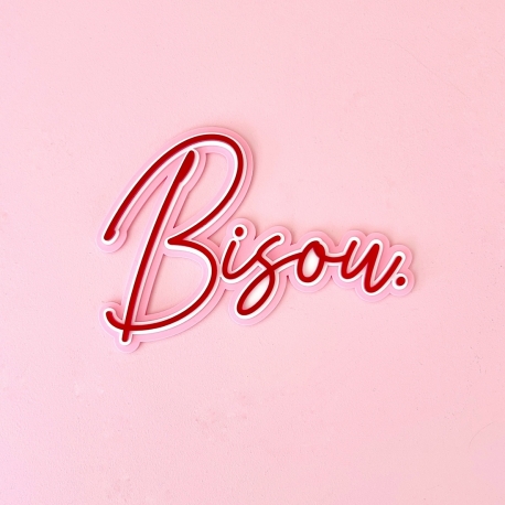 D&eacute;coration murale Bisou, enseigne originale rouge et rose