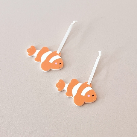 Suspension poisson clown été - Lot de 2 pour arbre à décorer en bois